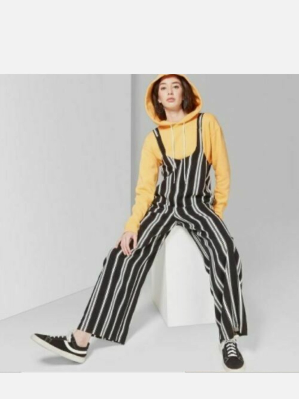 wild fable Black and White Vertical Stripe Jumpsuit